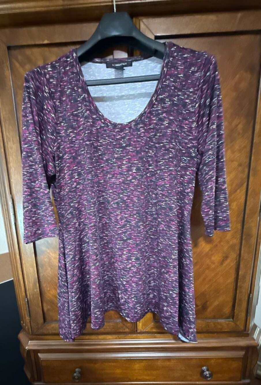 89th & Madison Space Dye 3/4 Sleeve Asymmetrical Hem Tunic Top Plus Size 1X